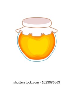 Vector graphics. Jar, jam, jam, honey. Yellow jelly. Sweet, preservatives