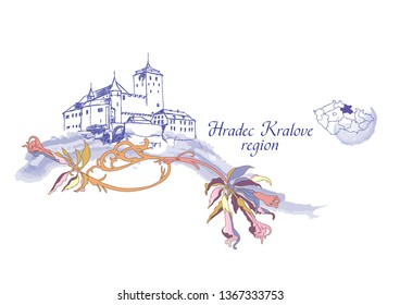 vector graphics of Kost Castle in Hradec Kralove region, Czech Republic