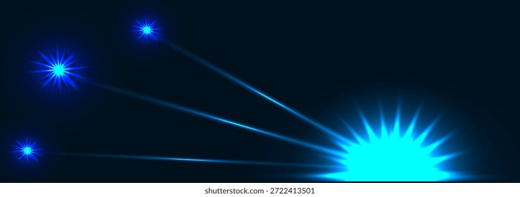 Vector graphics. A large blue star with long rays and smaller stars on a dark blue background.