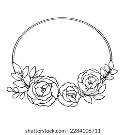 Vector graphics. Linear freehand drawing of a frame of roses. From the collection HAIR DECORATION. For the design of websites, business cards, labels, printing posters on textiles and dishes. Vector i