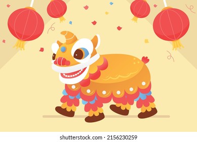Vector graphics of lion dance during Lunar New Year.