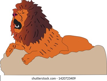 vector graphics lion resting on a stone