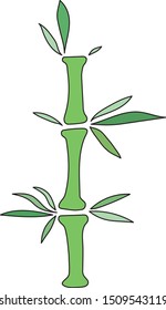 Vector graphics. A lonely outline drawing is filled with green. Minimal icon of bamboo tree. Plant concept for logo. Isolated on a white background.
