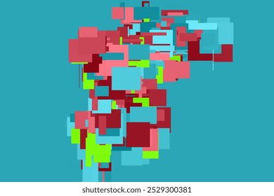 Gráficos vetoriais. Conjunto confuso de retângulos coloridos e quadrados fechados em um quadro imaginário.