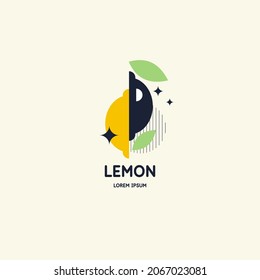 Vector graphics in a minimalistic fashionable style with geometric elements.. Illustration of a lemon.