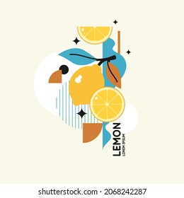 Vector graphics in a minimalistic fashionable style with geometric elements.. Illustration of a lemon.