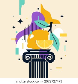 Vector graphics in a minimalistic fashionable style with geometric elements.. Illustration of a lemon.