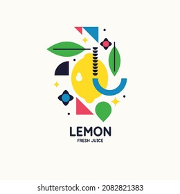 Vector graphics in a minimalistic fashionable style with geometric elements.. Illustration of a lemon.