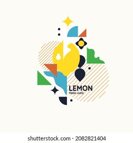 Gráficos vectoriales en un estilo minimalista de moda con elementos geométricos. Ilustración de un limón.
