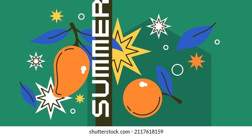 Vector graphics in a minimalistic fashionable style with geometric elements.. Illustration of a mango.