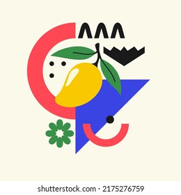 Vector graphics in a minimalistic fashionable style with geometric elements.. Illustration of a mango.