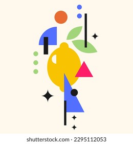 Gráficos vectoriales en un estilo minimalista de moda con elementos geométricos. Ilustración de un limón.