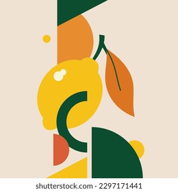 Vector graphics in a minimalistic fashionable style with geometric elements. Illustration of a lemon.