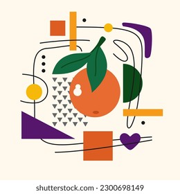 Gráficos vectoriales en un estilo minimalista de moda con elementos geométricos. Ilustración de una naranja.