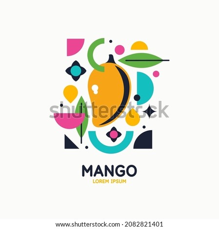 Vector graphics in a minimalistic fashionable style with geometric elements.. Illustration of a mango.