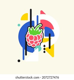 Vector graphics in a minimalistic style with geometric elements. Template for the design. Illustration of a raspberry