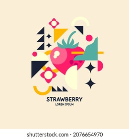 Vector graphics in a minimalistic style with geometric elements. Illustration of a strawberry in a flat style.