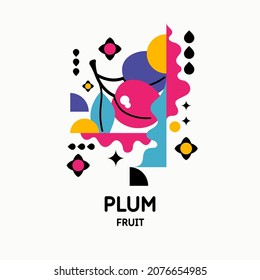 Vector graphics in a minimalistic style with geometric elements. Illustration of a plum in a flat style.