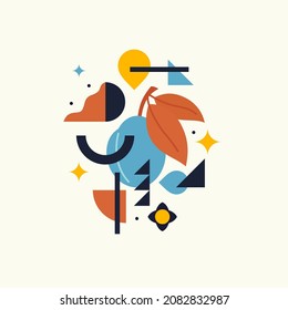 Vector graphics in a minimalistic style with geometric elements. Illustration of a plum in a flat style.