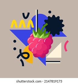 Vector graphics in a minimalistic style with geometric elements. Template for the design. Illustration of a raspberry