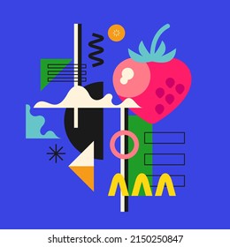 Vector graphics in a minimalistic style with geometric elements. Illustration of a strawberry in a flat style.