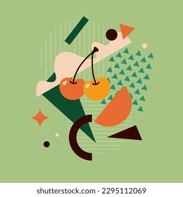 Vector graphics in a minimalistic style with geometric elements. Template for the design. Illustration of a cherry