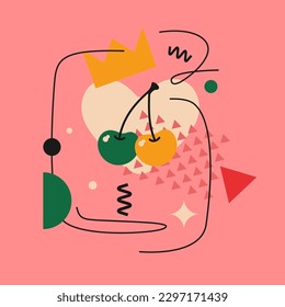 Vektorgrafiken im minimalistischen Stil mit geometrischen Elementen. Vorlage für das Design. Illustration einer Kirsche