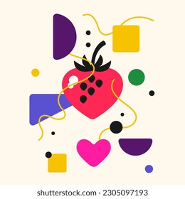 Vector graphics in a minimalistic style with geometric elements. Illustration of a strawberry in a flat style.