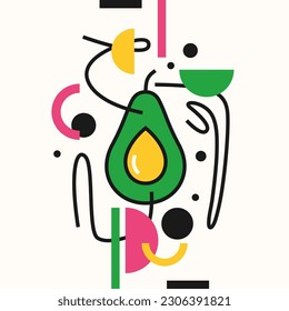 Vector graphics in a minimalistic style with geometric elements. Illustration of a avocado in a flat style.