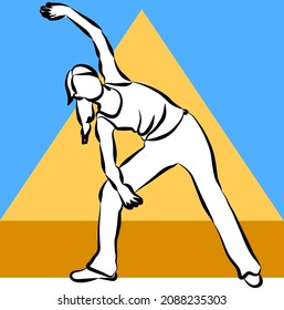 Vector graphics for morning and simple warm-up. The girl bends her torso with a raised hand.