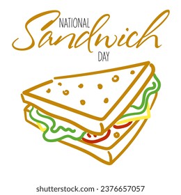 Vector graphics of national sandwich day are good for celebrating with national sandwich Day. Flat linear design. Design of flyers, postcards, flyers. Flat illustration with text. November 3. Square