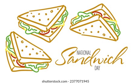 Vector graphics of national sandwich day are good for celebrating with national sandwich Day. Flat linear design. Flyers, postcards, flyers. Flat illustration with text. November 3. Horizontal banner