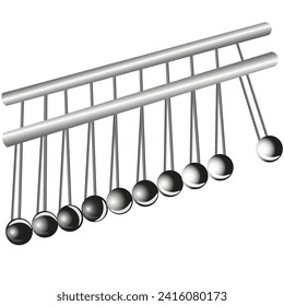 Vector graphics. Newton's pendulum. Metal balls suspended by two threads.