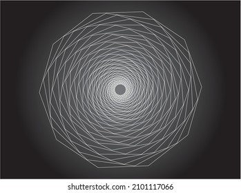 Vector graphics obtained as a result of a series of geometric transformations of a regular decagon and the use of tonal transitions.