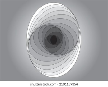Vektorgrafiken, die durch eine Reihe von geometrischen Transformationen einer Ellipse und die Verwendung von Tonübergängen erhalten werden.