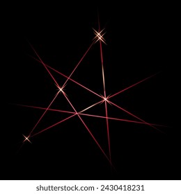 Vector graphics. On a black background there are several bright red glowing laser beams.