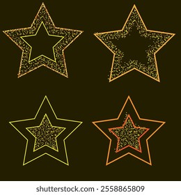 Vector graphics. On a dark background, four bright stars glowing with sparks.