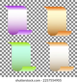 Vector graphics. On a transparent background are four scrolls of paper of different colors.