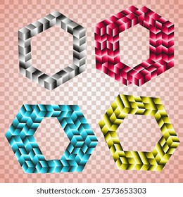 Vector graphics. On a transparent background, four multi-colored constructions, logos made of volumetric cubes. - Powered by Shutterstock - Get 15% off with code: PIKWIZARD15