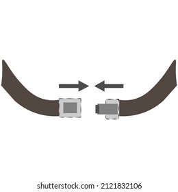 Vector graphics. On a white background are seat belts and arrows showing the fastening method.