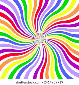 Vector graphics. On a white background, wavy lines in the shape of a circle in the colors of the rainbow.