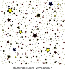 Vector graphics. On a white background there are many stars of different sizes.