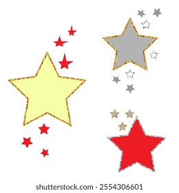 Vector graphics. On a white background, small stars and three large stars with edging along the edges.