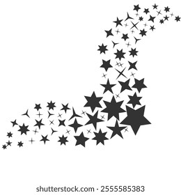 Vector graphics. On a white background, black, various flying stars.