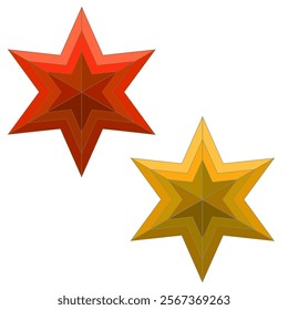 Vector graphics. On a white background, two six-pointed stars, red and yellow.