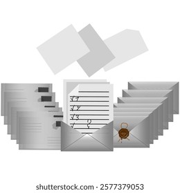 Vector graphics. On a white background, an open envelope with a schedule sheet and unopened envelopes.