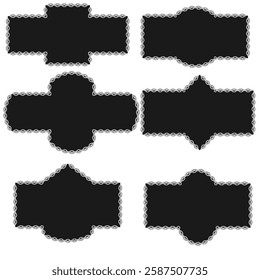 Vector graphics. On a white background, six black stickers framed by chains.