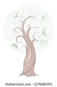 Vector graphics. Ornamental image of a blooming Apple tree.
