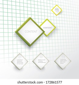 Vector graphics. Panel green edition of geometric text box composition with thick  border and square grid transparent background for print, brochure, infographics or for web site elements.