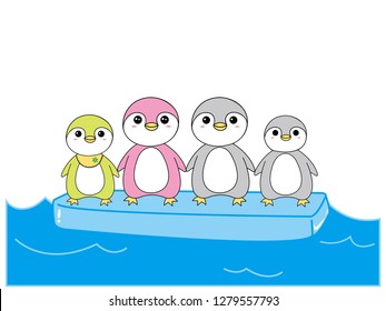Vector graphics: Penguin family standing on ice floes